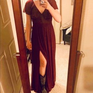 Maxi Wine/Burgundy Deep V Gown